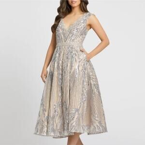 Mac Duggal Silver and Cream Mini Dress